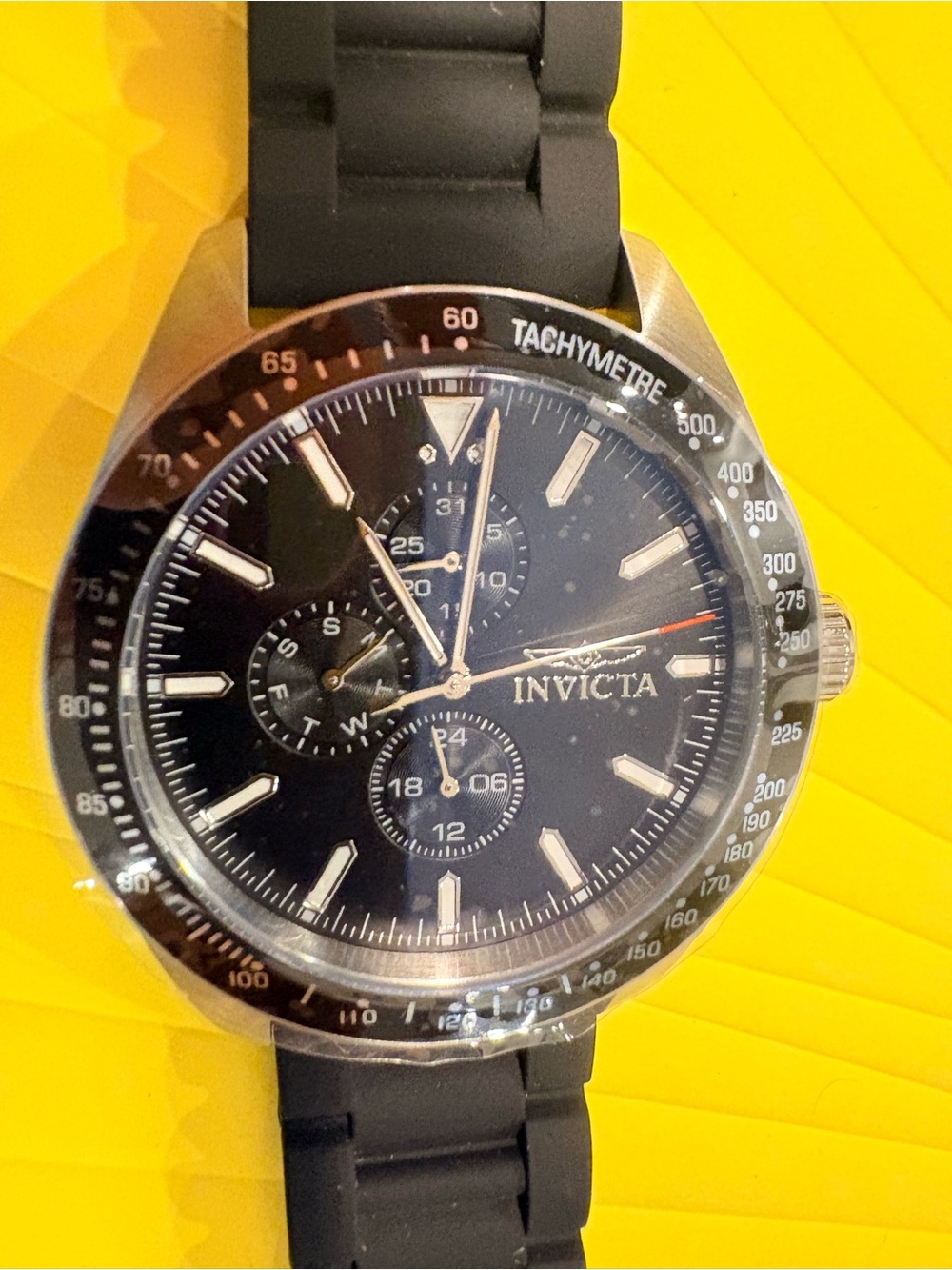 Invicta Men’s Black Dial Chronograph Watch with Black Strap